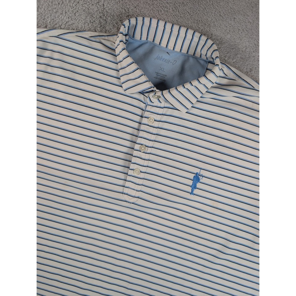 Johnnie-O Mens Striped Performance Polo Shirt XL White Blue Short Sleeve
